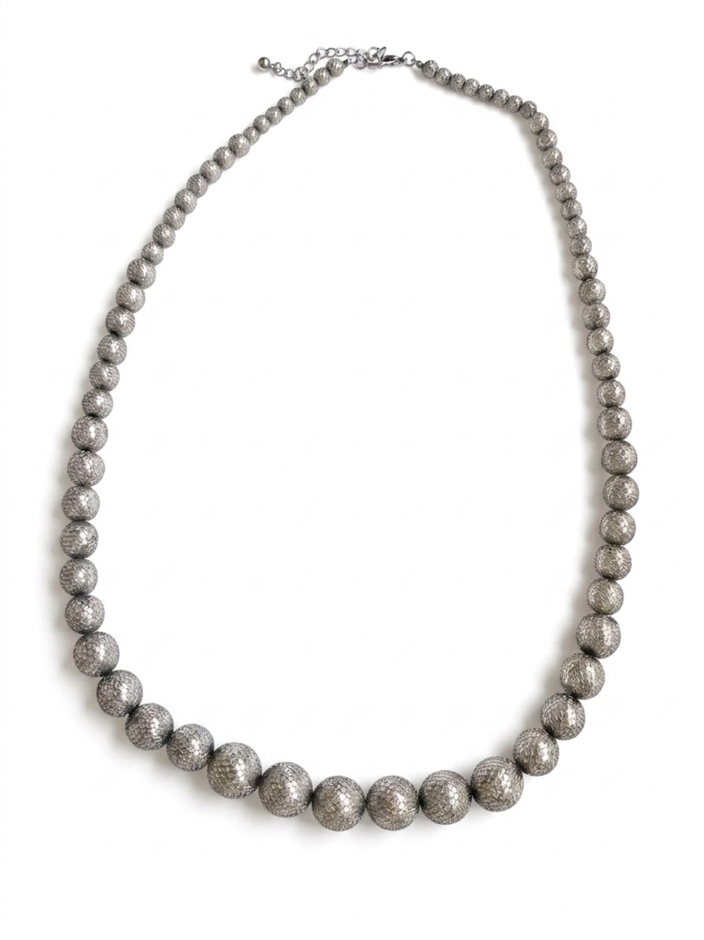 Chico’s Silver Textured Honeycomb Ball Beaded Layering Statement Necklace